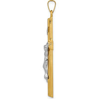 14K Two-Tone INRI Hollow Crucifix Pendant - Faith Symbol in Polished Gold by Oro Pregiato