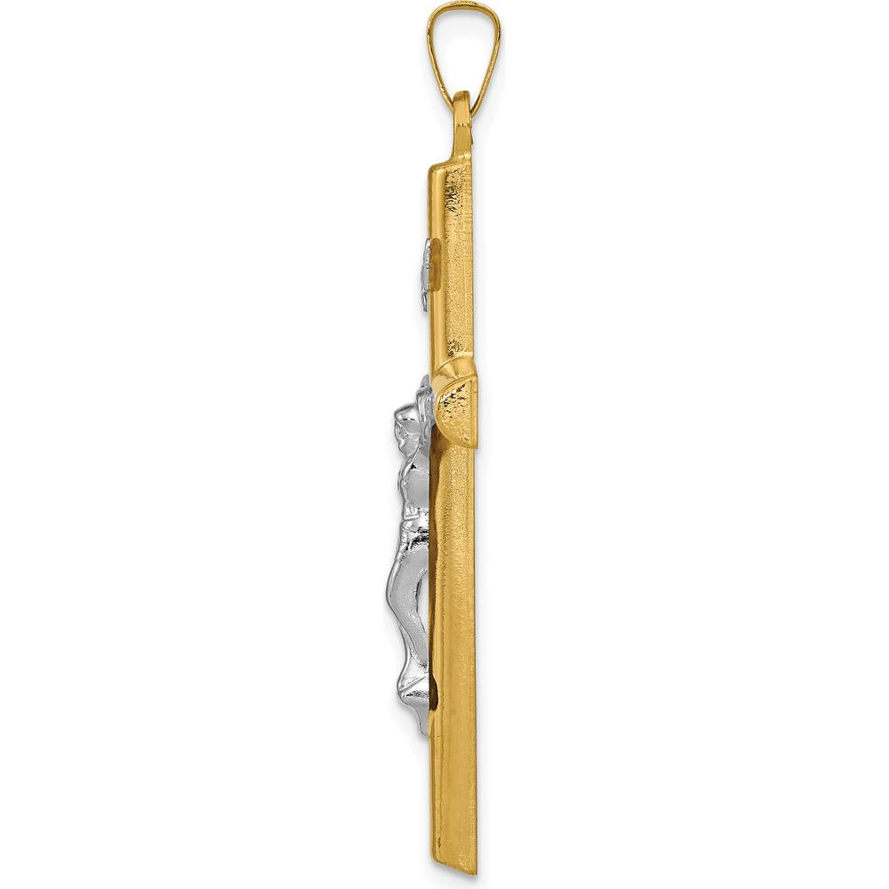 14K Two-Tone INRI Hollow Crucifix Pendant - Faith Symbol in Polished Gold by Oro Pregiato