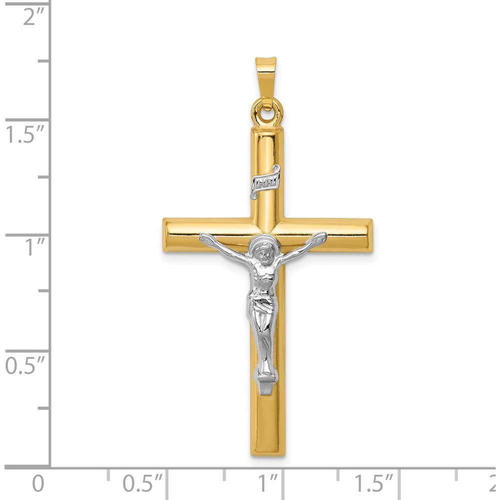 14K Two-Tone INRI Hollow Crucifix Pendant - Faith Symbol in Polished Gold by Oro Pregiato