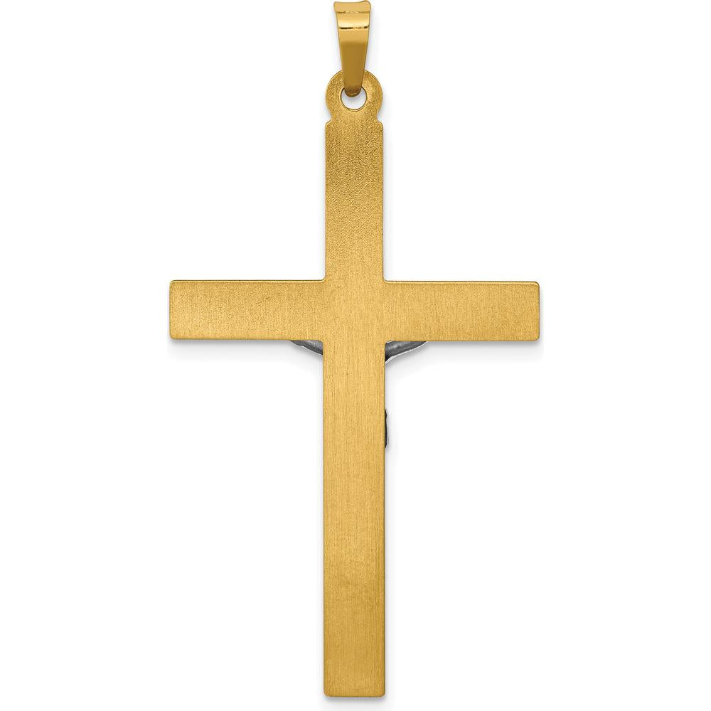 14K Two-Tone INRI Hollow Crucifix Pendant - Faith Symbol in Polished Gold by Oro Pregiato