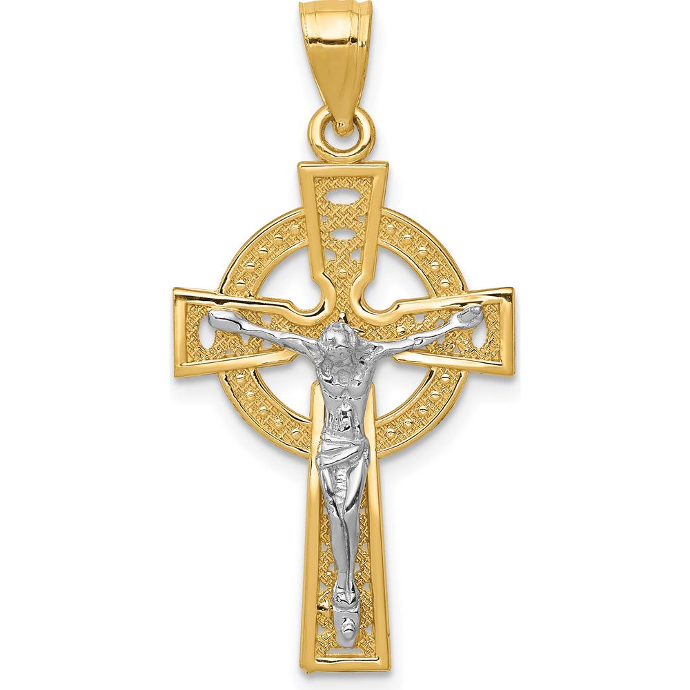 14K Two-Tone Iona Crucifix Pendant with Milgrain Accents by Oro Pregiato