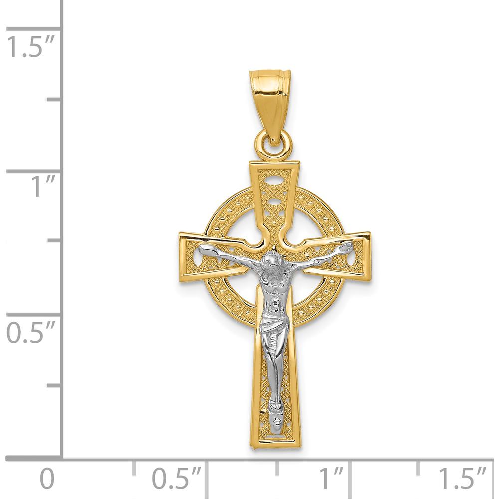 14K Two-Tone Iona Crucifix Pendant with Milgrain Accents by Oro Pregiato