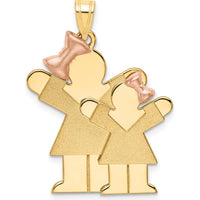 14K Two-Tone Kids Big Girl and Little Girl Engravable Love Charm - 35mm Length, 25mm Width by Oro Pregiato