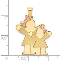 14K Two-Tone Kids Big Girl and Little Girl Engravable Love Charm - 35mm Length, 25mm Width by Oro Pregiato