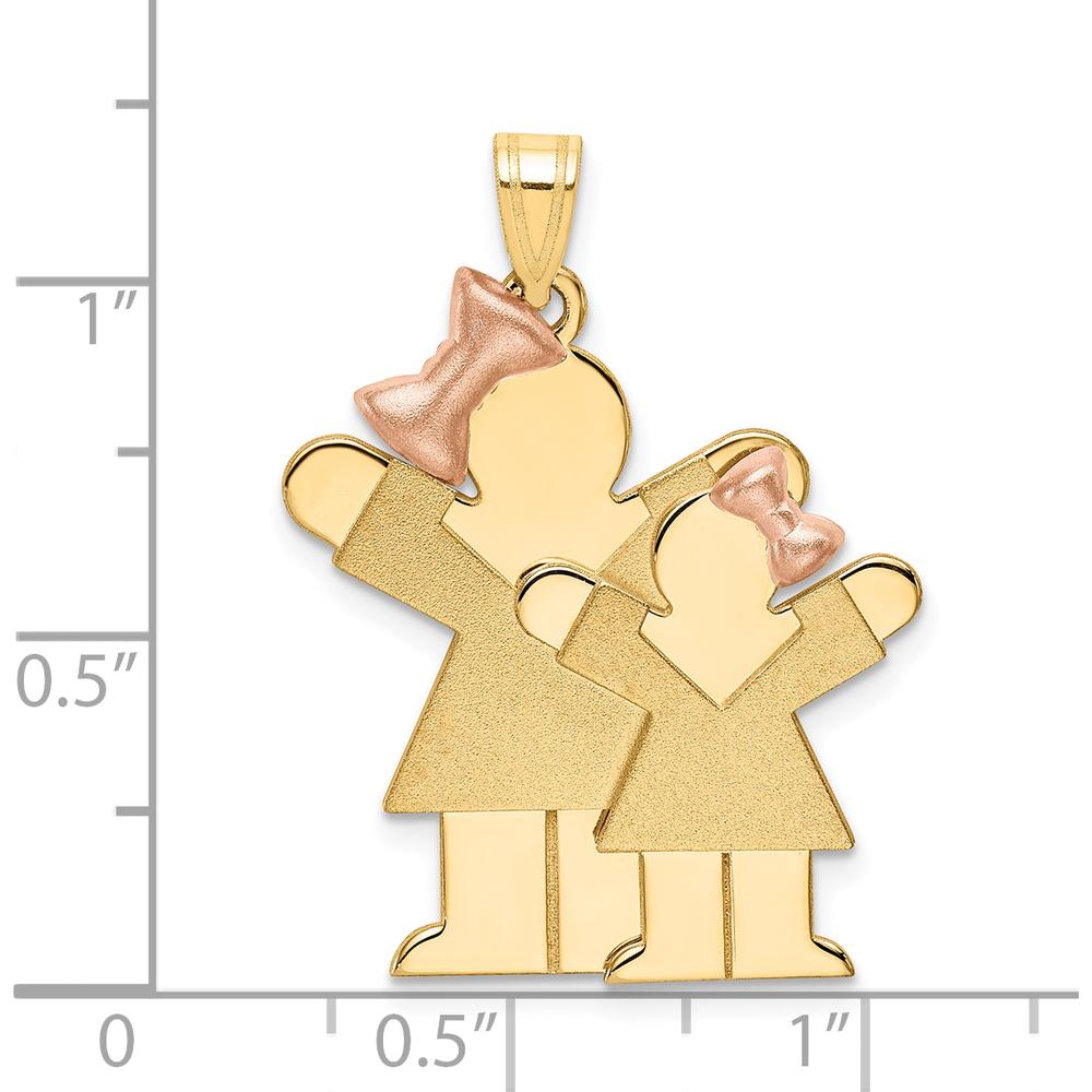 14K Two-Tone Kids Big Girl and Little Girl Engravable Love Charm - 35mm Length, 25mm Width by Oro Pregiato