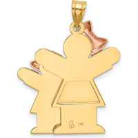 14K Two-Tone Kids Big Girl and Little Girl Engravable Love Charm - 35mm Length, 25mm Width by Oro Pregiato