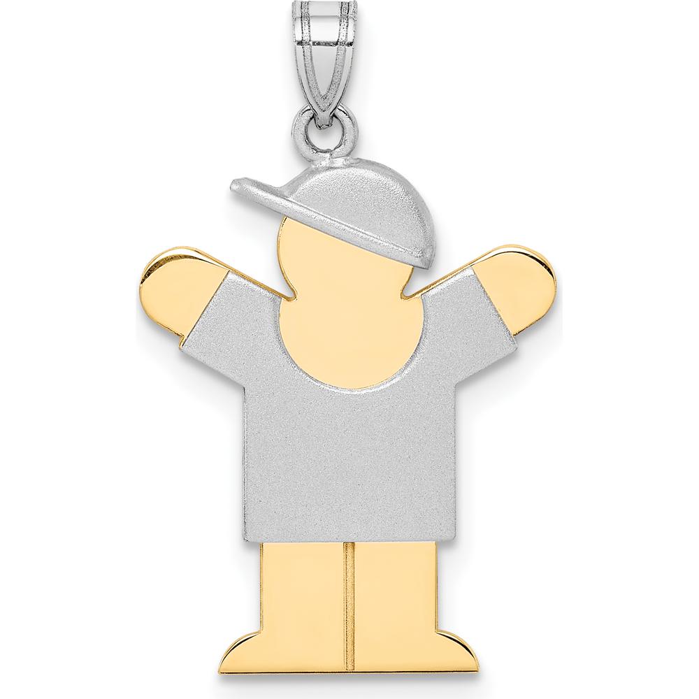 14K Two-Tone Kids Boy with Hat Engravable Pendant Charm - 25mm Length, 15mm Width by Oro Pregiato