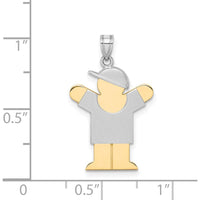 14K Two-Tone Kids Boy with Hat Engravable Pendant Charm - 25mm Length, 15mm Width by Oro Pregiato