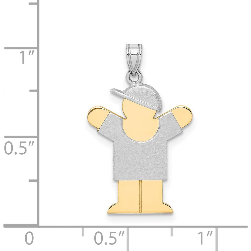 14K Two-Tone Kids Boy with Hat Engravable Pendant Charm - 25mm Length, 15mm Width by Oro Pregiato