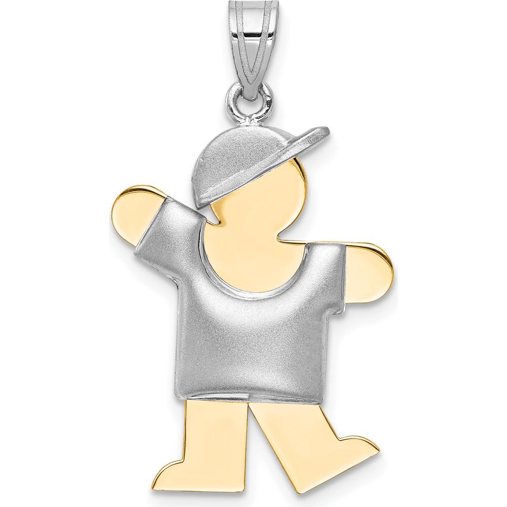 14K Two-Tone Kids Medium Puffed Boy with Hat Engravable Kiss Charm by Oro Pregiato
