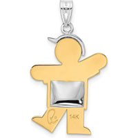 14K Two-Tone Kids Medium Puffed Boy with Hat Engravable Kiss Charm by Oro Pregiato