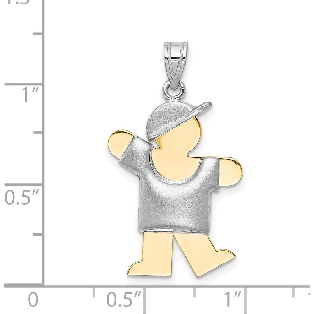 14K Two-Tone Kids Medium Puffed Boy with Hat Engravable Kiss Charm by Oro Pregiato