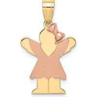 14K Two-Tone Kids Small Girl Pendant with Ruffles and Bow - Engravable Love Charm by Oro Pregiato