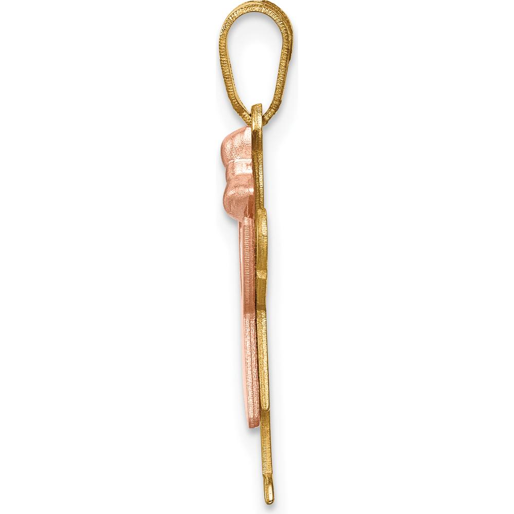 14K Two-Tone Kids Small Girl Pendant with Ruffles and Bow - Engravable Love Charm by Oro Pregiato