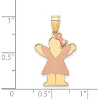 14K Two-Tone Kids Small Girl Pendant with Ruffles and Bow - Engravable Love Charm by Oro Pregiato