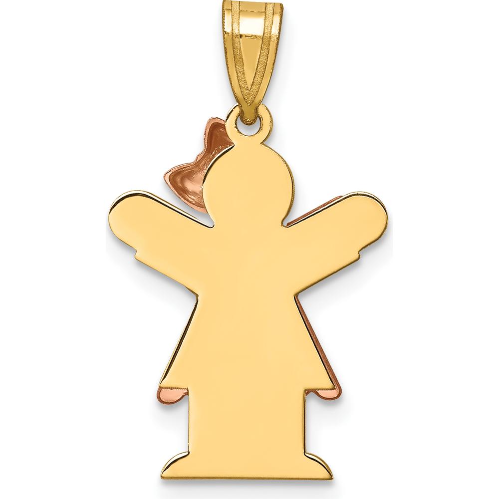 14K Two-Tone Kids Small Girl Pendant with Ruffles and Bow - Engravable Love Charm by Oro Pregiato