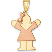 14K Two-Tone Kids Small Girl with Bow Engravable Love Charm - 25mm Length by Oro Pregiato