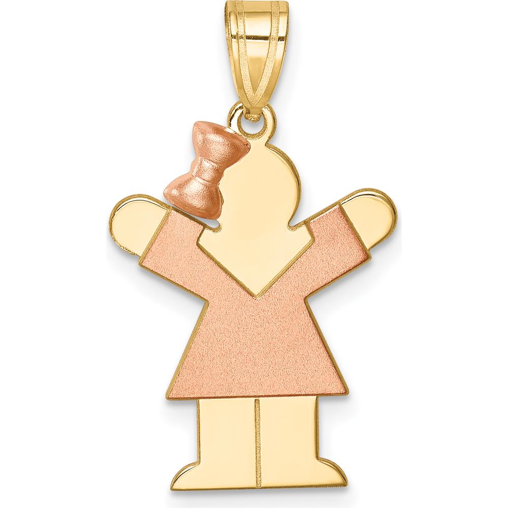 14K Two-Tone Kids Small Girl with Bow Engravable Love Charm - 25mm Length by Oro Pregiato