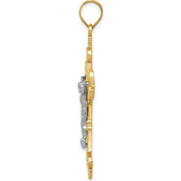 14K Two-Tone Lacy-Edge INRI Crucifix Pendant - 43mm Length, 22mm Width by Oro Pregiato