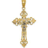 14K Two-Tone Lacy-Edge INRI Crucifix Pendant - 43mm Length, 22mm Width by Oro Pregiato