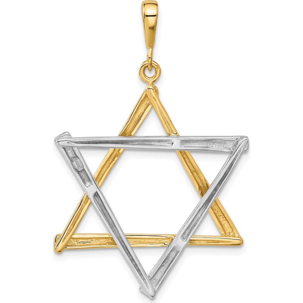14K Two-Tone Large Cut-out Star of David Pendant - Symbolic Design in Yellow and White Gold by Oro Pregiato