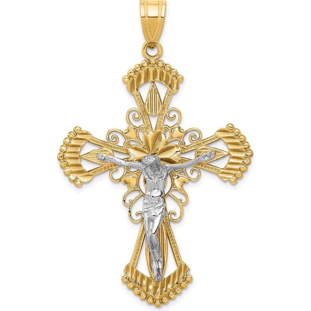 14K Two-Tone Large Diamond-cut Crucifix Pendant - 56mm Length by Oro Pregiato