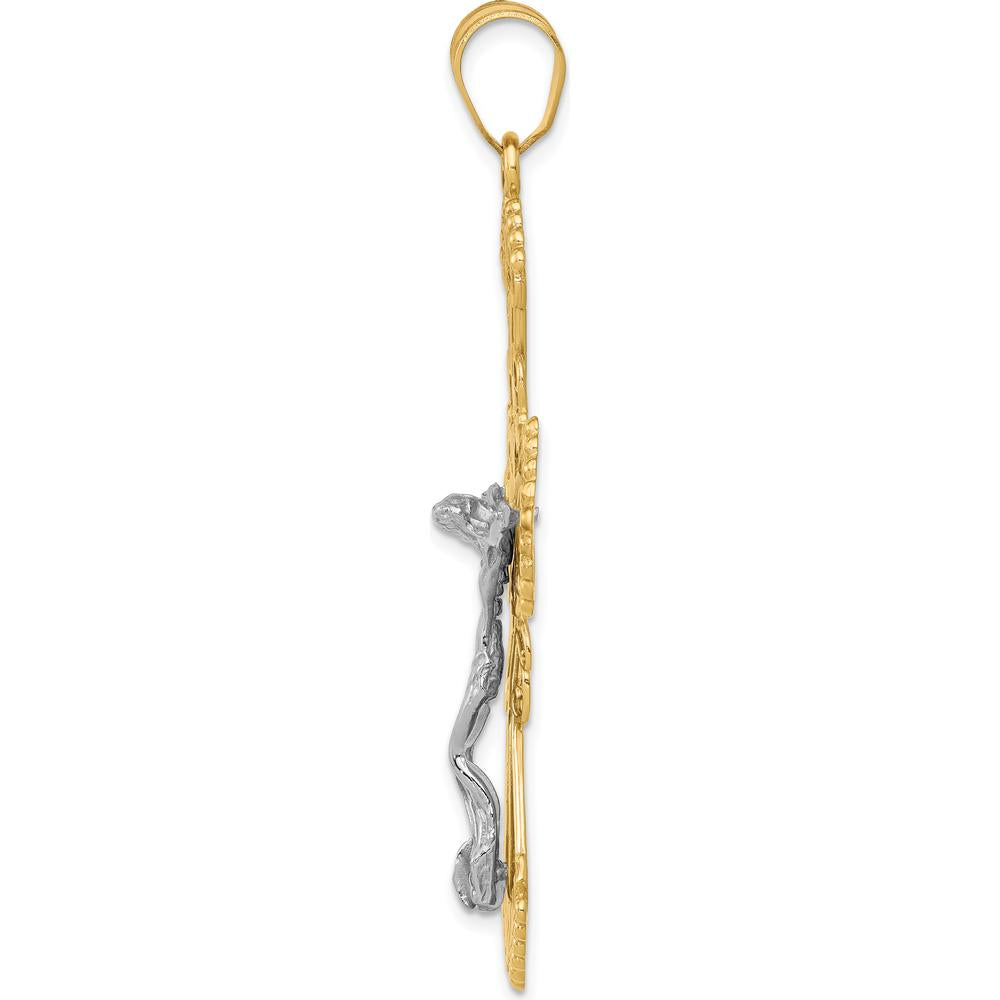 14K Two-Tone Large Diamond-cut Crucifix Pendant - 56mm Length by Oro Pregiato