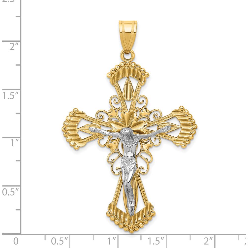 14K Two-Tone Large Diamond-cut Crucifix Pendant - 56mm Length by Oro Pregiato