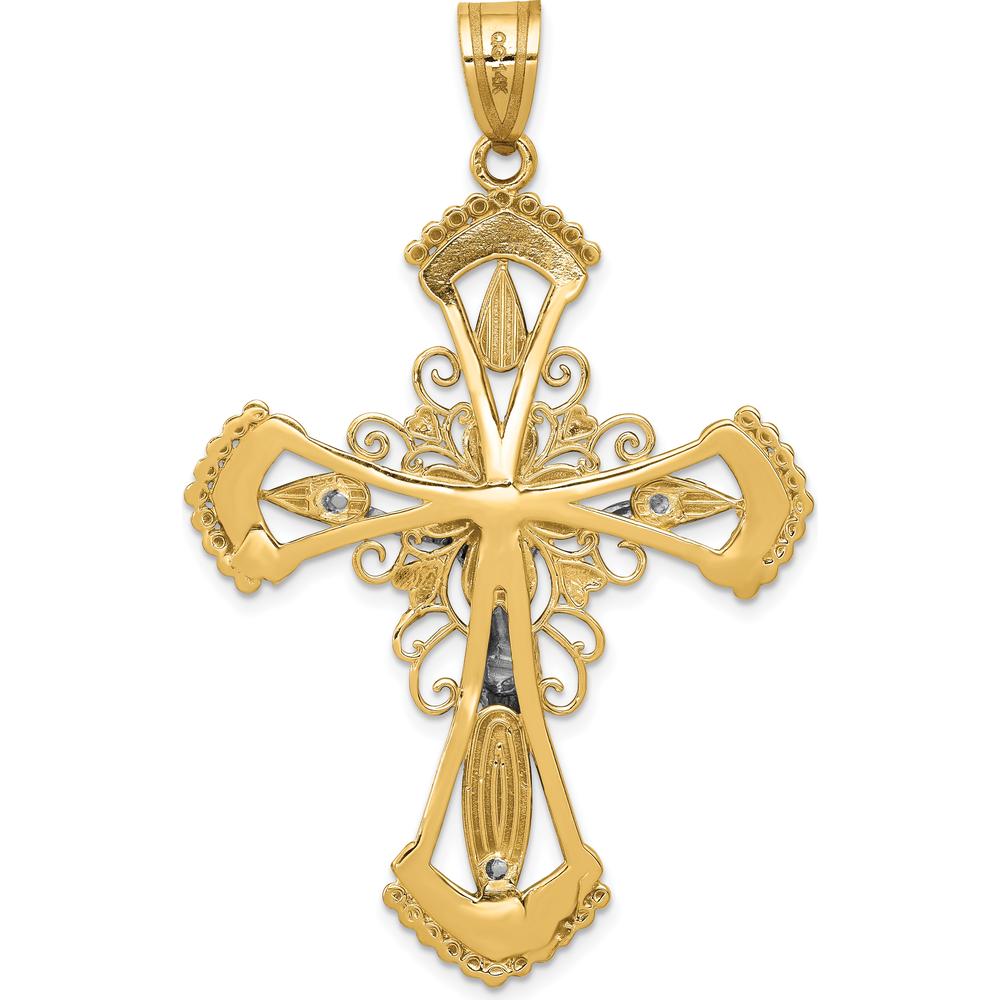 14K Two-Tone Large Diamond-cut Crucifix Pendant - 56mm Length by Oro Pregiato