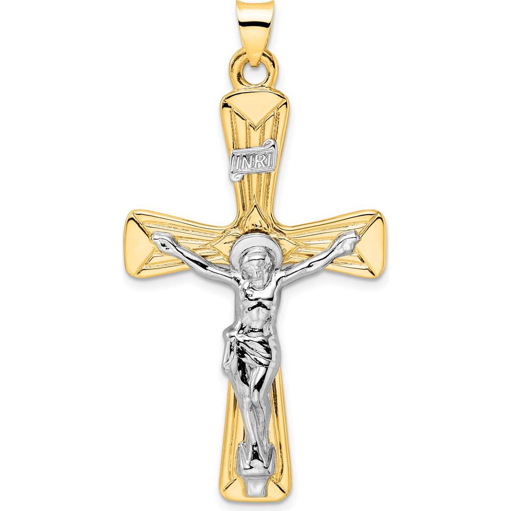 14K Two-Tone Large Polished Solid INRI Crucifix Pendant - 52.4mm Length by Oro Pregiato