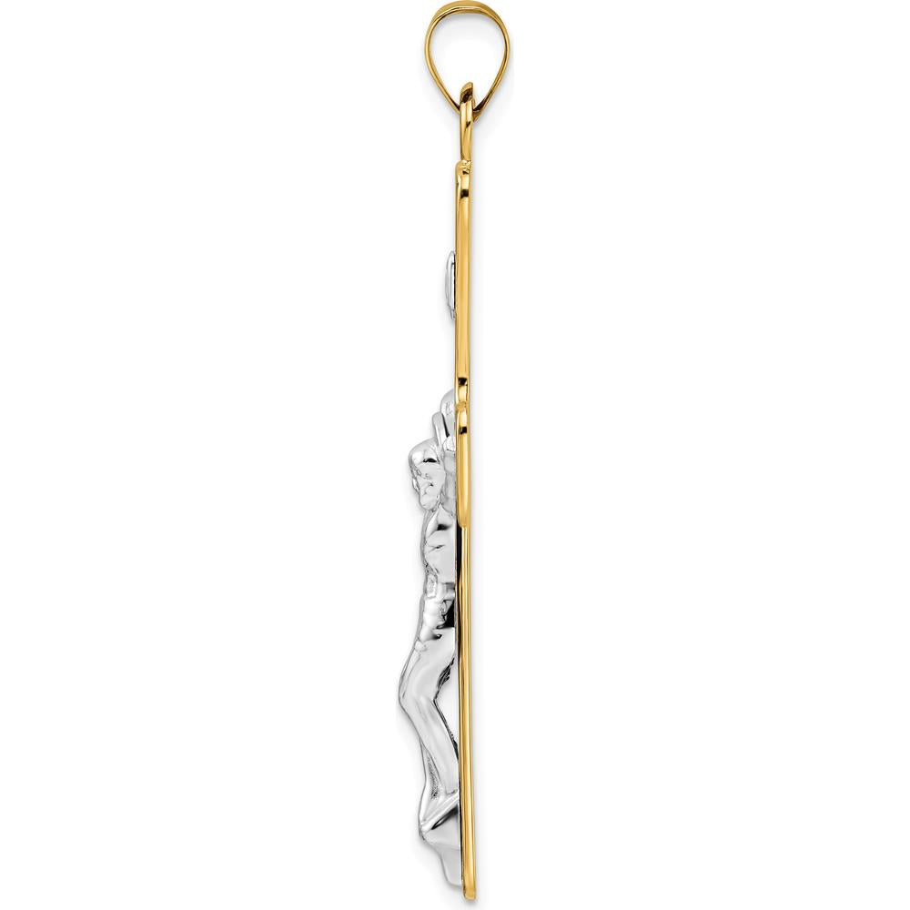 14K Two-Tone Large Polished Solid INRI Crucifix Pendant - 52.4mm Length by Oro Pregiato
