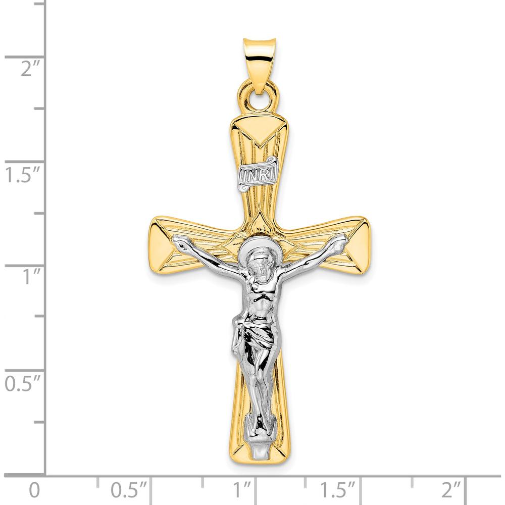 14K Two-Tone Large Polished Solid INRI Crucifix Pendant - 52.4mm Length by Oro Pregiato