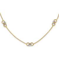 14K Two-Tone Linked and Beaded Circles 3-Station 16" Necklace with 2" Extender by 0