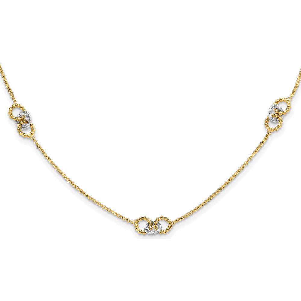14K Two-Tone Linked and Beaded Circles 3-Station 16" Necklace with 2" Extender by 0