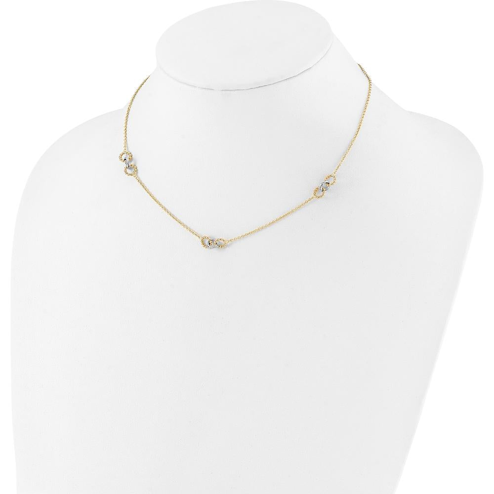 14K Two-Tone Linked and Beaded Circles 3-Station 16" Necklace with 2" Extender by 0