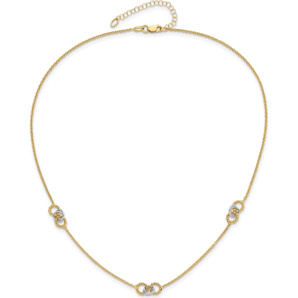 14K Two-Tone Linked and Beaded Circles 3-Station 16" Necklace with 2" Extender by 0