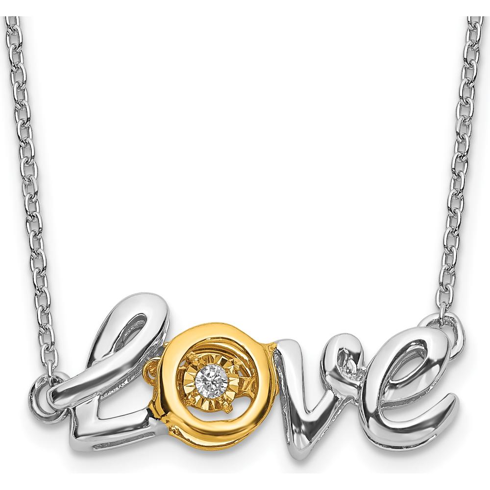 14K Two-Tone LOVE Moving Necklace with 0.03 Carat Round Diamond by Monteluci Fine Jewelry