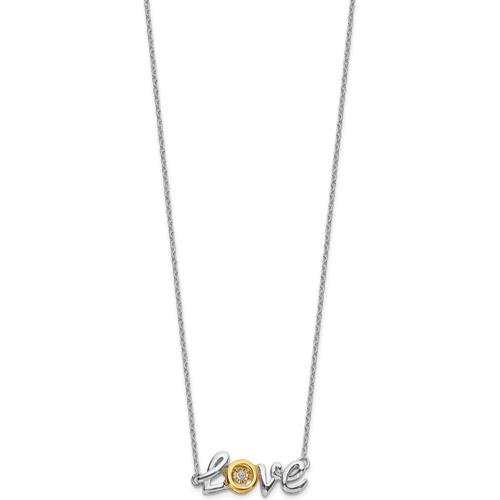 14K Two-Tone LOVE Moving Necklace with 0.03 Carat Round Diamond by Monteluci Fine Jewelry
