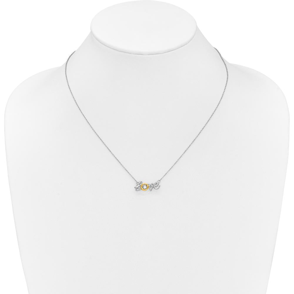 14K Two-Tone LOVE Moving Necklace with 0.03 Carat Round Diamond by Monteluci Fine Jewelry