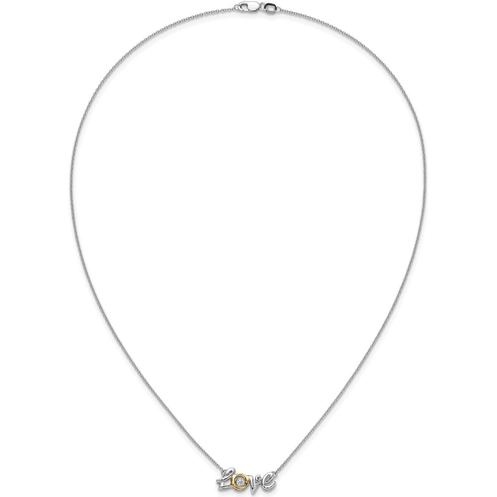 14K Two-Tone LOVE Moving Necklace with 0.03 Carat Round Diamond by Monteluci Fine Jewelry