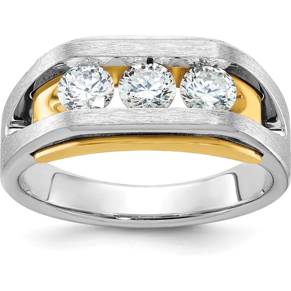 14K Two-Tone Men's 3-Stone Diamond Ring with Polished Satin Finish - 1 Carat Total Diamond Weight by IBGoodman