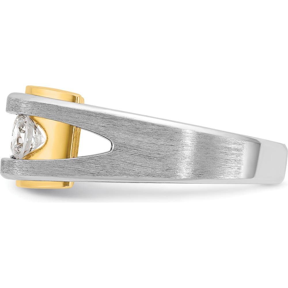 14K Two-Tone Men's 3-Stone Diamond Ring with Polished Satin Finish - 1 Carat Total Diamond Weight by IBGoodman