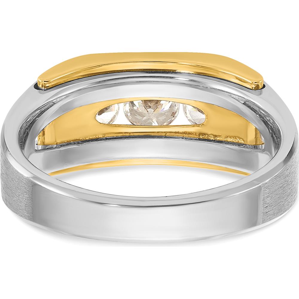 14K Two-Tone Men's 3-Stone Diamond Ring with Polished Satin Finish - 1 Carat Total Diamond Weight by IBGoodman