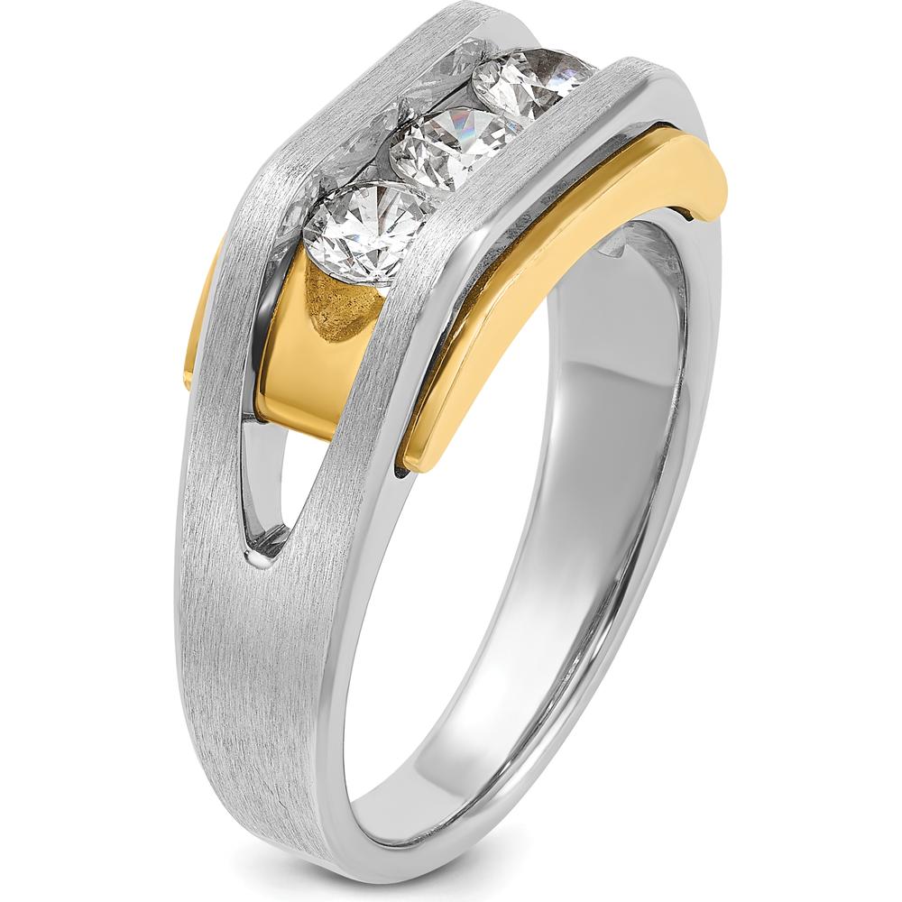 14K Two-Tone Men's 3-Stone Diamond Ring with Polished Satin Finish - 1 Carat Total Diamond Weight by IBGoodman