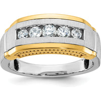 14K Two-Tone Men's 5-Stone Diamond Band Ring with Satin and Beaded Detailing - 0.50 Carats Total Diamond Weight by IBGoodman