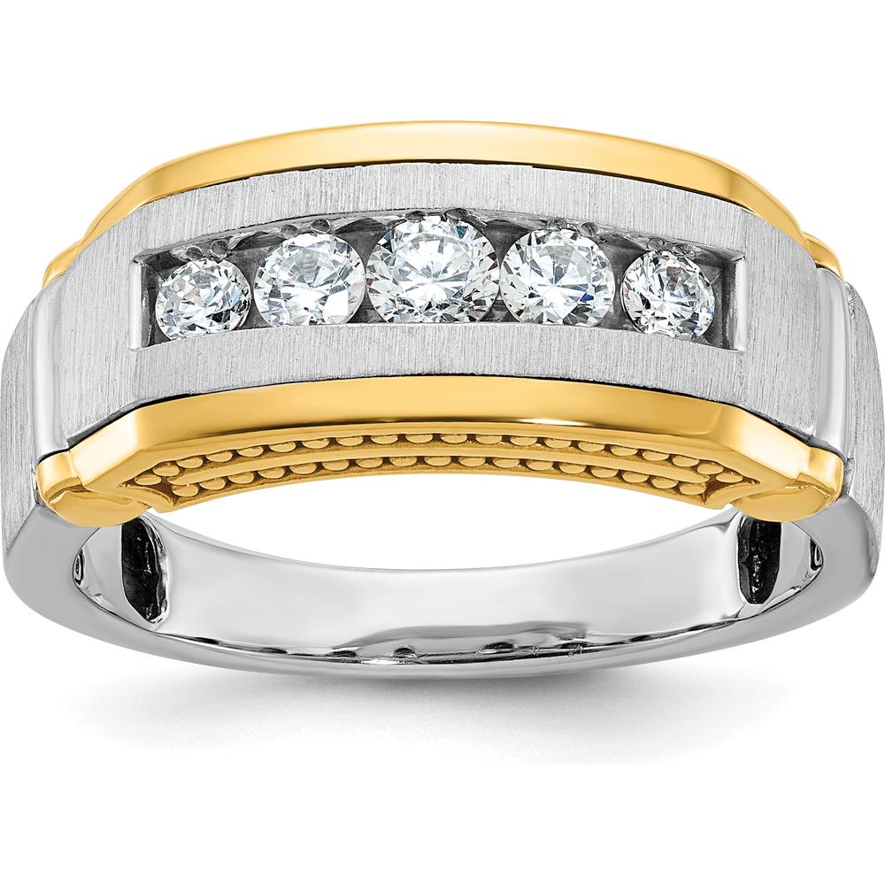 14K Two-Tone Men's 5-Stone Diamond Band Ring with Satin and Beaded Detailing - 0.50 Carats Total Diamond Weight by IBGoodman