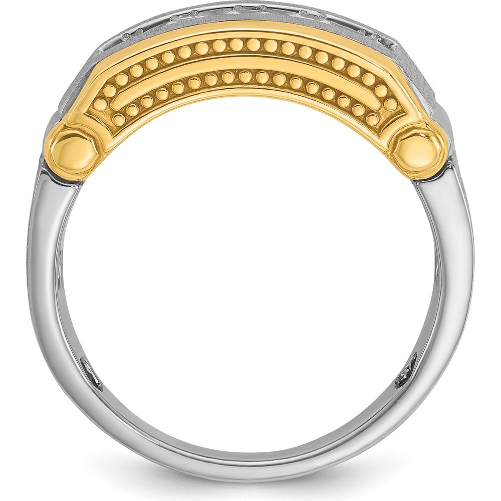 14K Two-Tone Men's 5-Stone Diamond Band Ring with Satin and Beaded Detailing - 0.50 Carats Total Diamond Weight by IBGoodman