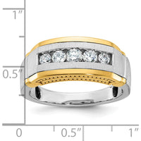 14K Two-Tone Men's 5-Stone Diamond Band Ring with Satin and Beaded Detailing - 0.50 Carats Total Diamond Weight by IBGoodman