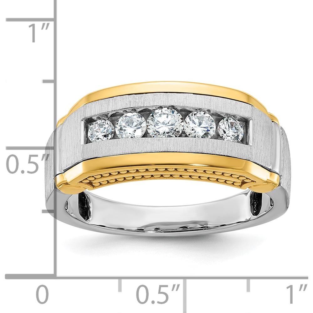 14K Two-Tone Men's 5-Stone Diamond Band Ring with Satin and Beaded Detailing - 0.50 Carats Total Diamond Weight by IBGoodman