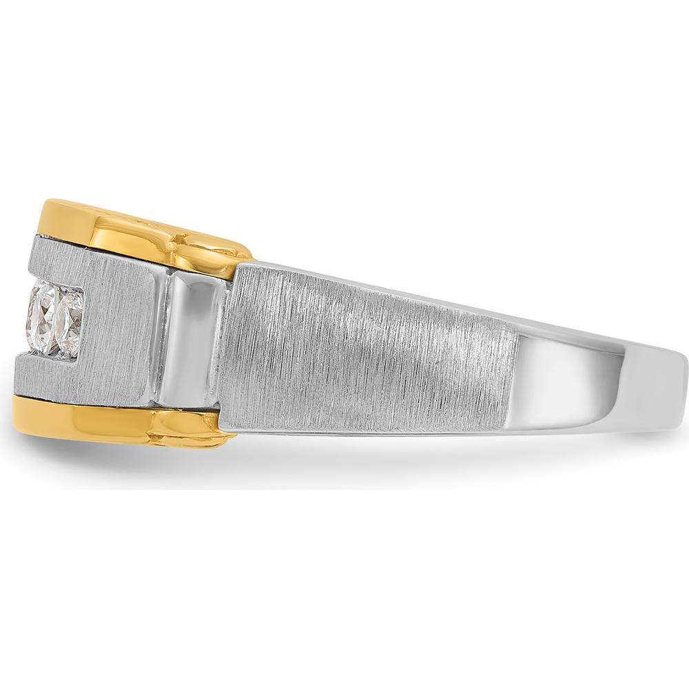 14K Two-Tone Men's 5-Stone Diamond Band Ring with Satin and Beaded Detailing - 0.50 Carats Total Diamond Weight by IBGoodman